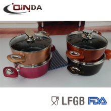 8pcs coloridos conjuntos de utensilios de cocina de revestimiento de mármol de inducción inferior forjado